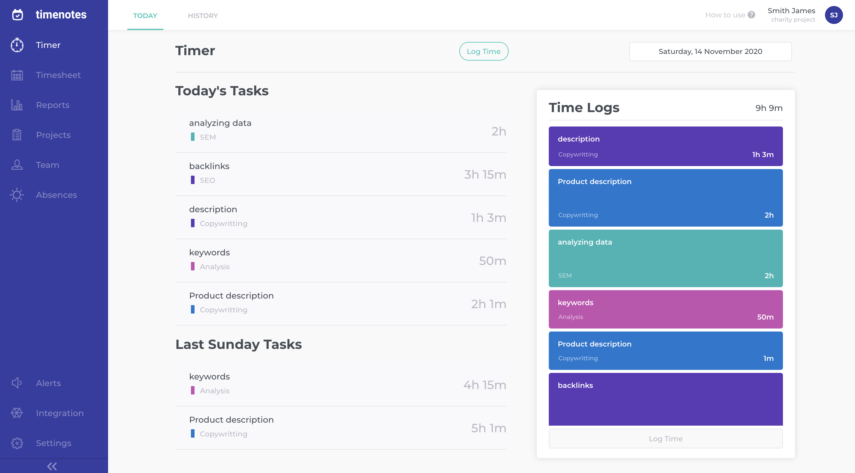 Timenotes interface